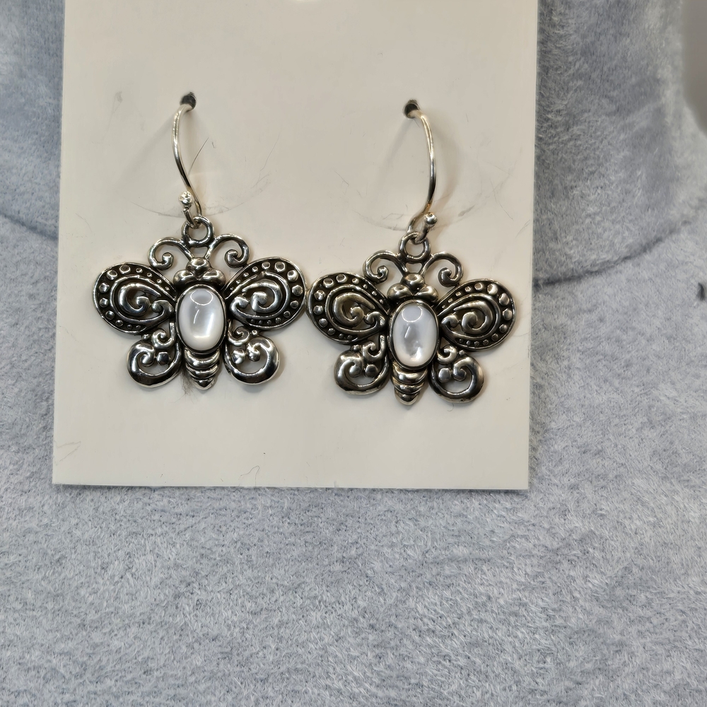 925 Sterling Silver Butterfly Earrings, Mother Of Pearl Center